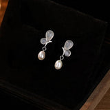 925 Silver Butterfly Pearl Stud Earrings for Women