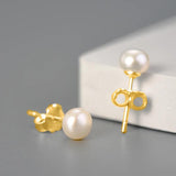 Vintage 925 Sterling Silver Natural Pearls Stud Earrings Women Fine Jewelry