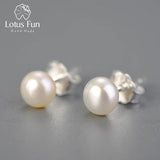 Vintage 925 Sterling Silver Natural Pearls Stud Earrings Women Fine Jewelry
