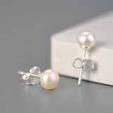 Vintage 925 Sterling Silver Natural Pearls Stud Earrings Women Fine Jewelry