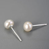 Vintage 925 Sterling Silver Natural Pearls Stud Earrings Women Fine Jewelry