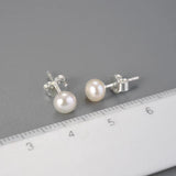 Vintage 925 Sterling Silver Natural Pearls Stud Earrings Women Fine Jewelry