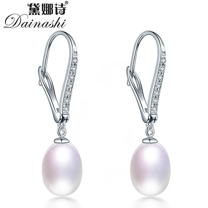 925 Silver Zircon Drop Earrings Freshwater Cultured Pearl Dangle Earrings