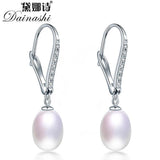925 Silver Zircon Drop Earrings Freshwater Cultured Pearl Dangle Earrings