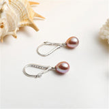 925 Silver Zircon Drop Earrings Freshwater Cultured Pearl Dangle Earrings