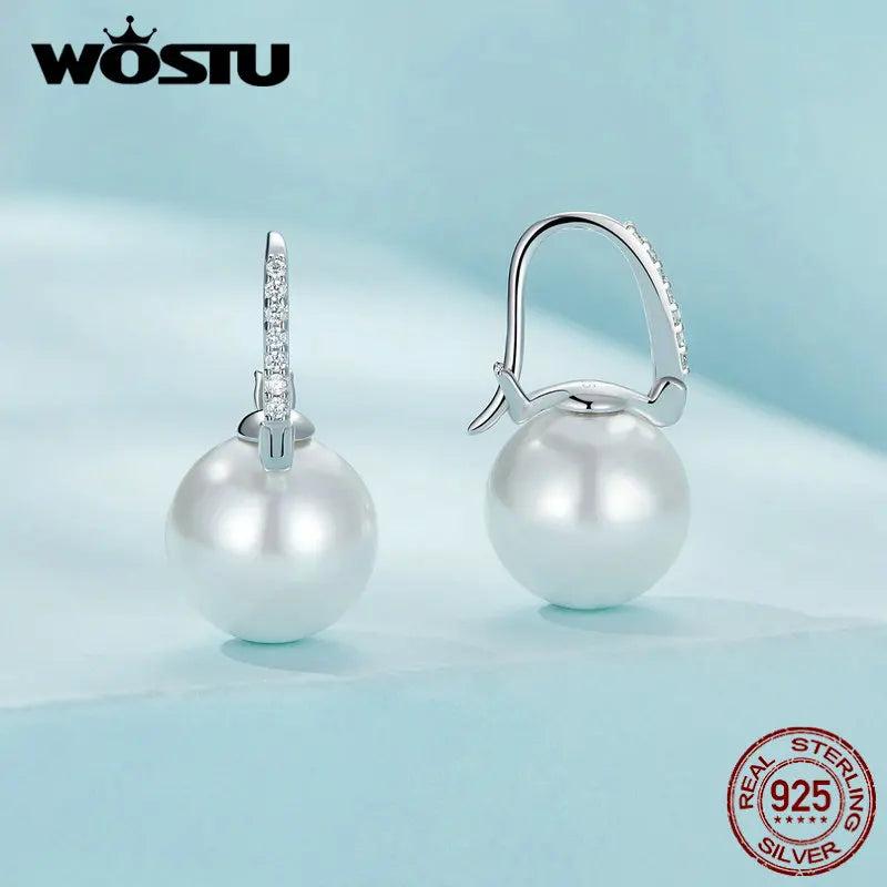 925 Silver Shell Pearl Hoop Earrings Women Drop Earring Party Accessories