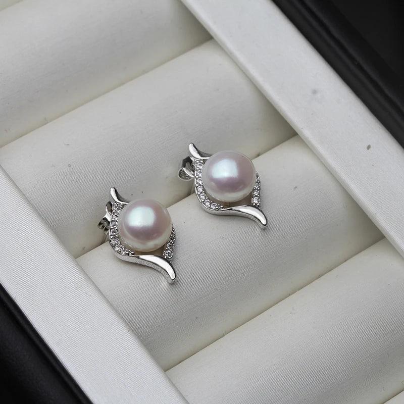 Freshwater Pearl Stud Earrings 925 Silver Women's Jewelry Gift