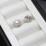 Freshwater Pearl Stud Earrings, 925 Silver for Women