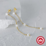 925 Silver Tassel Pearl Drop Earrings Gift Bijoux Jewelry