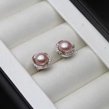 Vintage Flower 925 Silver Stud Earrings, Freshwater Pearl Women's Jewelry