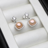 Cultured Freshwater Pearl Square Earrings - 925 Silver - Bridemate Gift