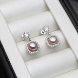 Cultured Freshwater Pearl Square Earrings - 925 Silver - Bridemate Gift