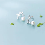 Olive Tree Leaves Stud Earring 925 Sterling Silver Pearl Ear Pin
