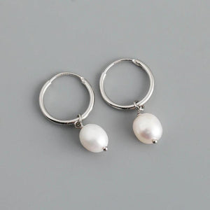 925 Silver Geometric Baroque Pearl Hoop Earrings Party Jewelry