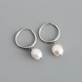 925 Silver Geometric Baroque Pearl Hoop Earrings Party Jewelry