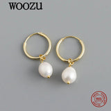 925 Silver Geometric Baroque Pearl Hoop Earrings Party Jewelry