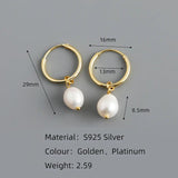 925 Silver Geometric Baroque Pearl Hoop Earrings Party Jewelry