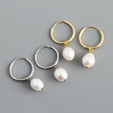 925 Silver Geometric Baroque Pearl Hoop Earrings Party Jewelry