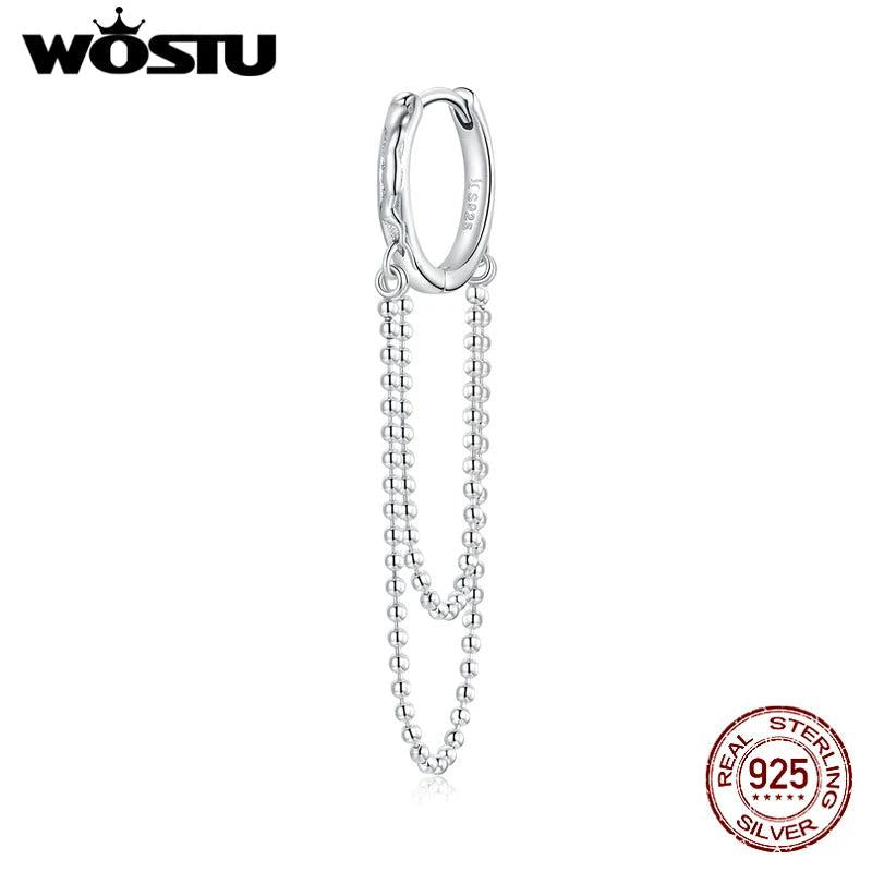 Wostu 925 Silver Earrings Pearl Chain Ear Buckles FIE1121