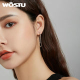 Wostu 925 Silver Earrings Pearl Chain Ear Buckles FIE1121