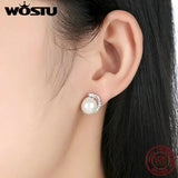 925 Silver Pearl Stud Earrings with CZ for Women Gift CQE021