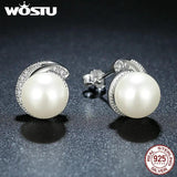 925 Silver Pearl Stud Earrings with CZ for Women Gift CQE021