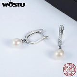 925 Silver Freshwater Pearl CZ Drop Earrings Brincos Gift CQE194