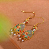 Chalcedony Water Drop Enamel Earrings with Pearl Tassel