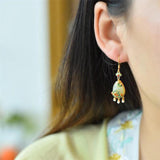 Chalcedony Water Drop Enamel Earrings with Pearl Tassel