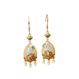 Chalcedony Water Drop Enamel Earrings with Pearl Tassel