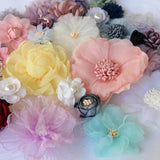 10PCS Chiffon Gauze Flower Fabric Silk Flower Head Hair Accessories DIY Flowers