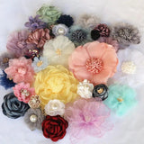 10PCS Chiffon Gauze Flower Fabric Silk Flower Head Hair Accessories DIY Flowers