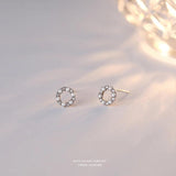 925 Silver Pearl Zircon Stud Earrings Women Jewelry
