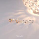 925 Silver Pearl Zircon Stud Earrings Women Jewelry