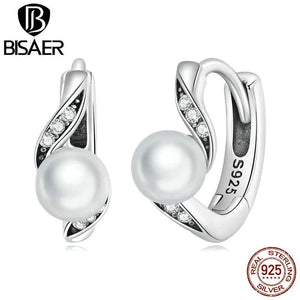 925 Silver Shell Bead Hoop Earrings Zircon Ear Clip for Women Wedding
