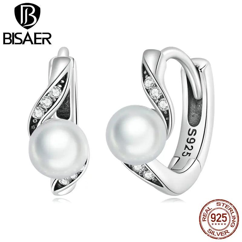 925 Silver Shell Bead Hoop Earrings Zircon Ear Clip for Women Wedding