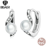 925 Silver Shell Bead Hoop Earrings Zircon Ear Clip for Women Wedding
