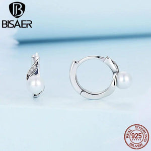 925 Silver Shell Bead Hoop Earrings Zircon Ear Clip for Women Wedding
