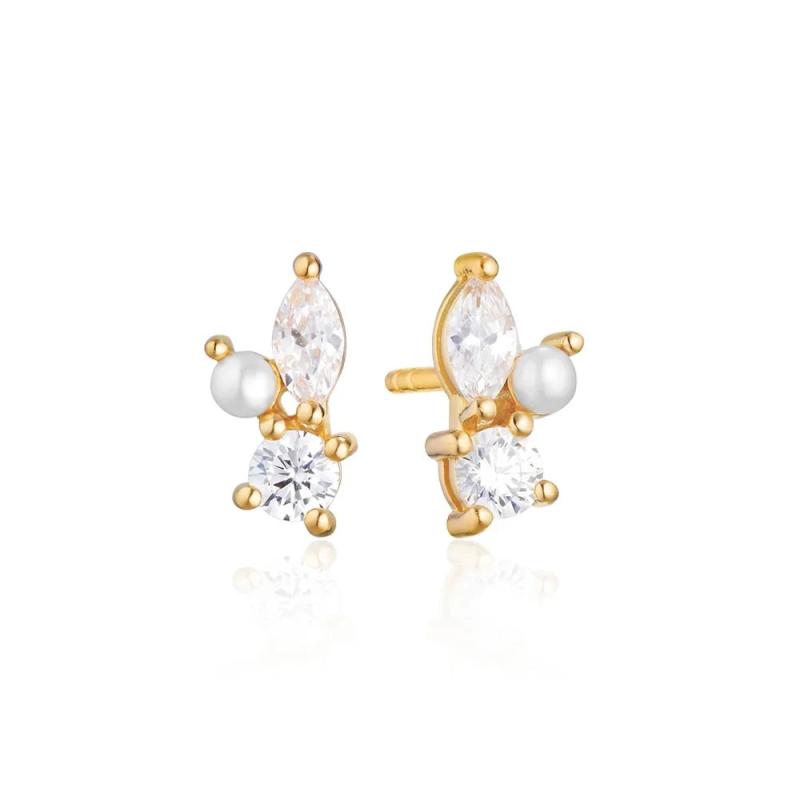 Geometric CZ Pearl Earring 925 Sterling Silver Cartilage Piercing
