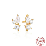 Geometric CZ Pearl Earring 925 Sterling Silver Cartilage Piercing