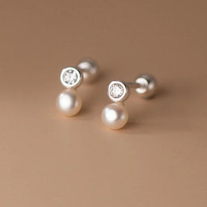 925 Silver Zircon CZ Pearl Stud Earrings for Women