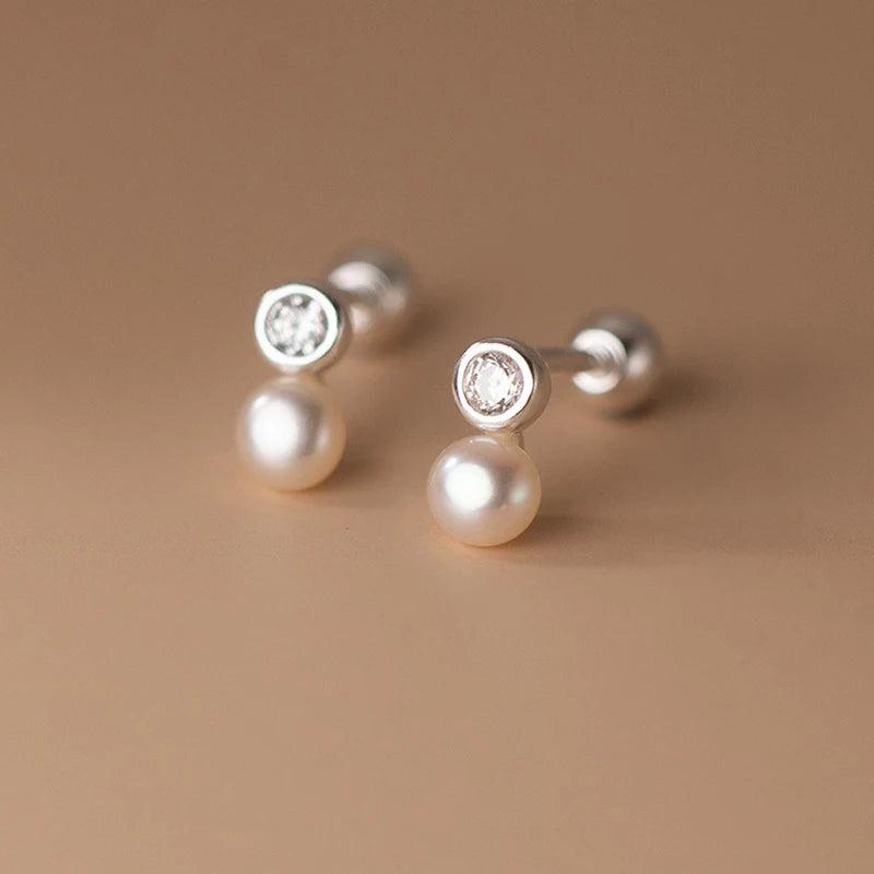 925 Silver Zircon CZ Pearl Stud Earrings for Women