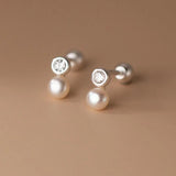 925 Silver Zircon CZ Pearl Stud Earrings for Women