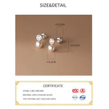 925 Silver Zircon CZ Pearl Stud Earrings for Women