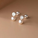 925 Silver Zircon CZ Pearl Stud Earrings for Women