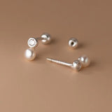 925 Silver Zircon CZ Pearl Stud Earrings for Women
