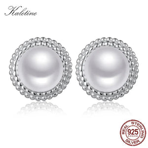 Natural Pearl Round Earrings 925 Sterling Silver Stud Earrings 6MM