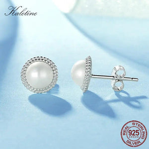 Natural Pearl Round Earrings 925 Sterling Silver Stud Earrings 6MM