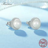 Natural Pearl Round Earrings 925 Sterling Silver Stud Earrings 6MM