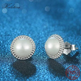 Natural Pearl Round Earrings 925 Sterling Silver Stud Earrings 6MM